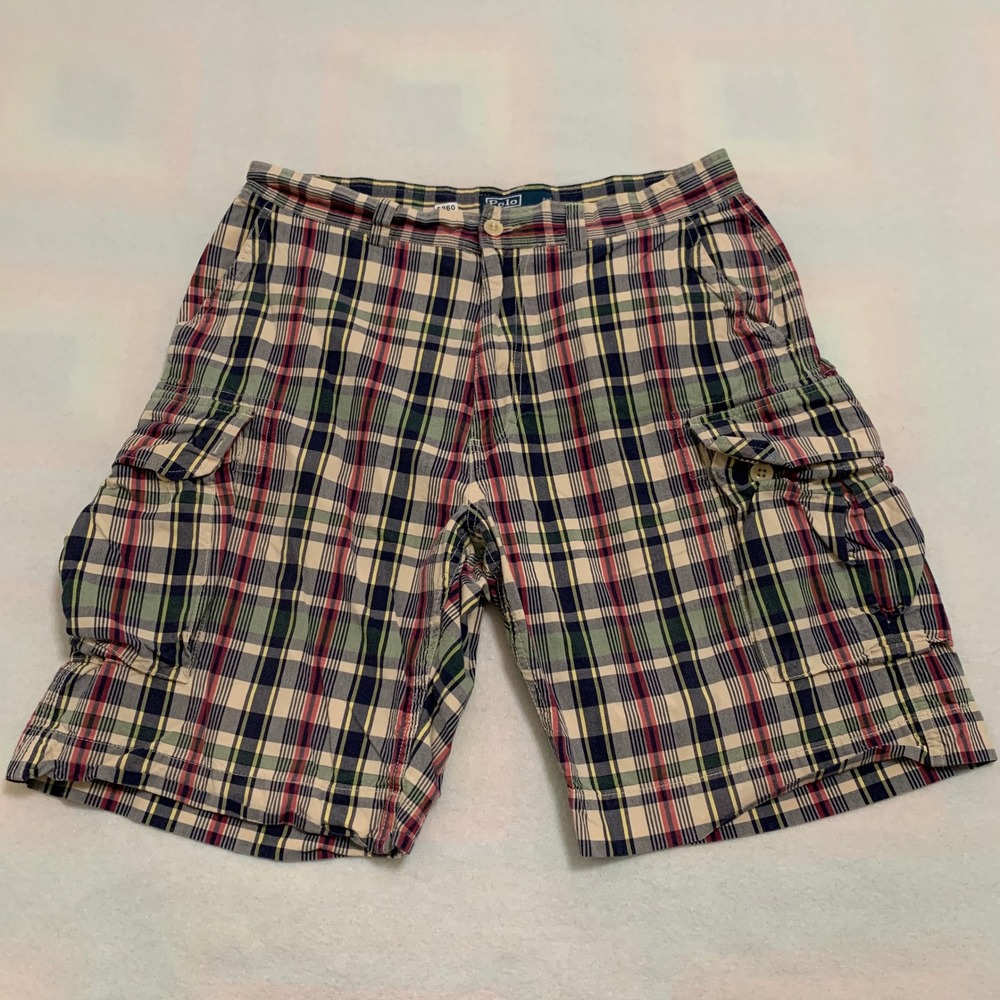 Polo Ralph Lauren Cargo Shorts Men's Size 33 Multi‎ Plaid Cotton Utility 10-inch